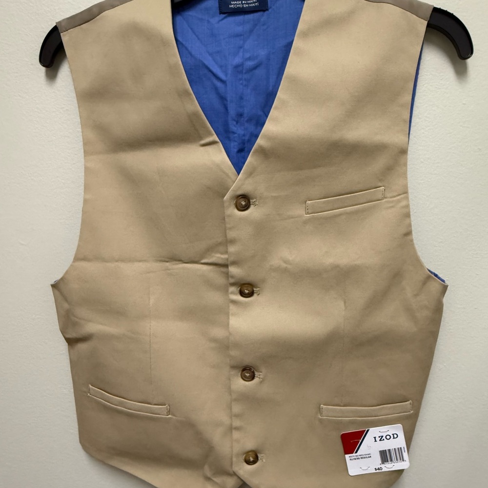Izod Khaki Vest with Blue Accents NWT